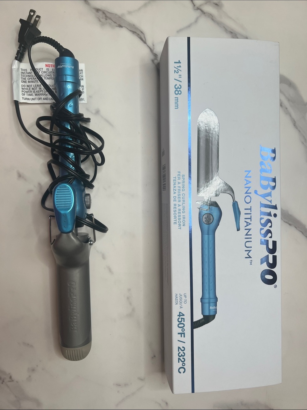 BaBylissPRO Nano Titanium Spring Curling Iron 1½” 38mm Used Once w/ Box